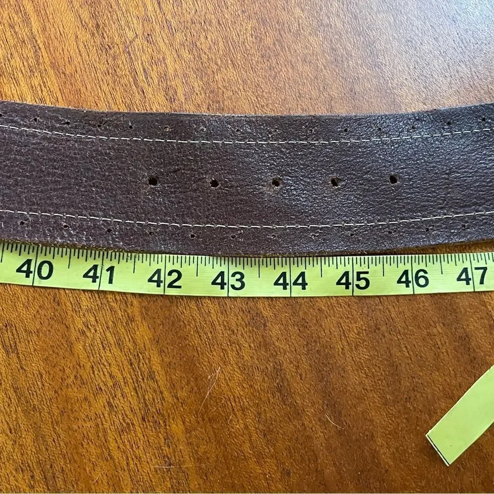 Vintage Garuglieri Wide Leather Belt Made In Italy Brown W/ Gold Tone Buckle XL